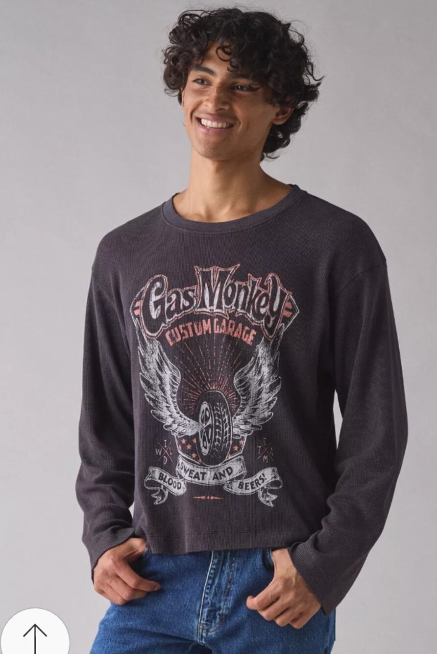 Urban Outfitters Gas Monkey Garage Graphic Thermal Long Sleeve Tee Shirt Medium